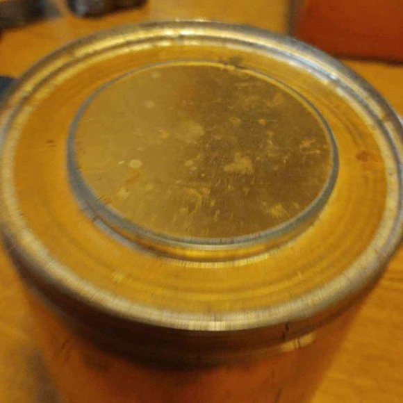 Vintage MCM Copper Coffee Tin Storage Container W/ Lid Graphic Print Pots - Picture 4 of 14